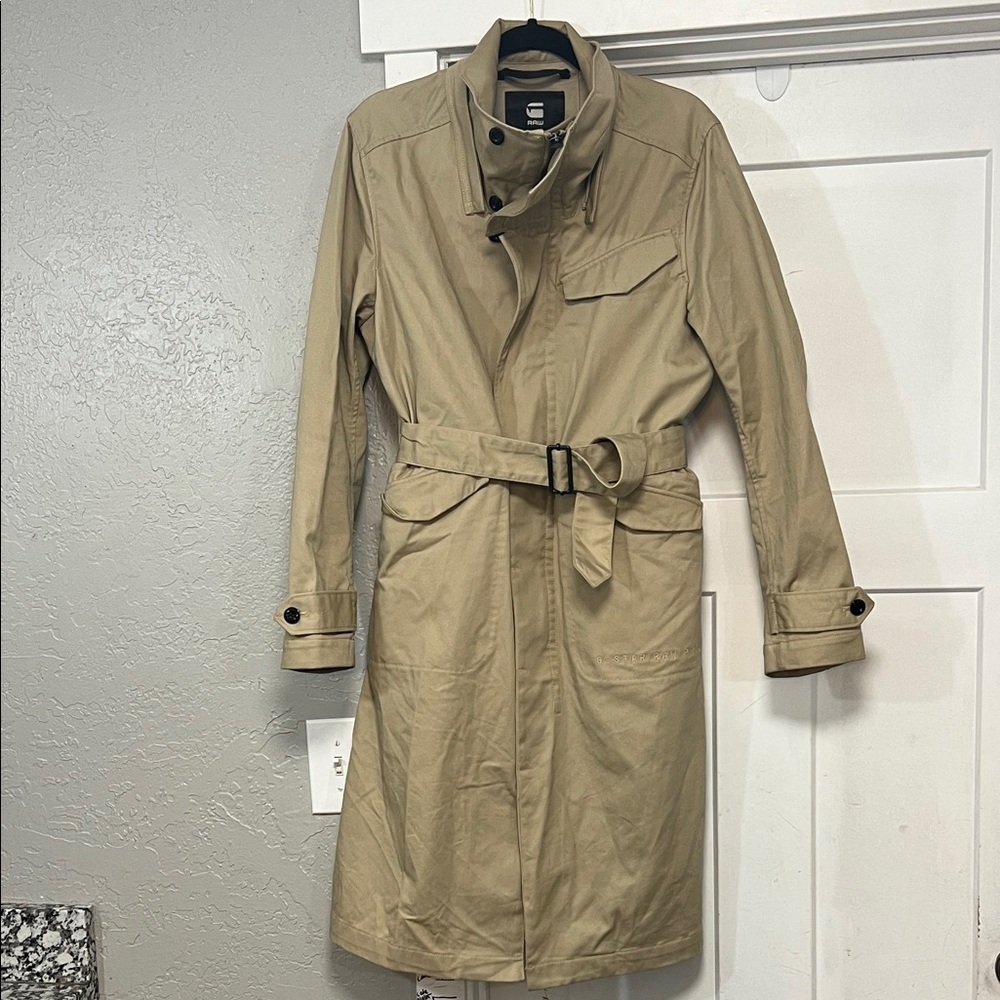 G-STAR RAW BELTED MILITARY SYLYE KHAKI TRENCH COAT SIZE MENS XS